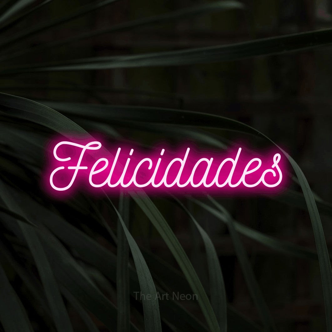 LED neon sign reading “Felicidades”, arranged in a single line.