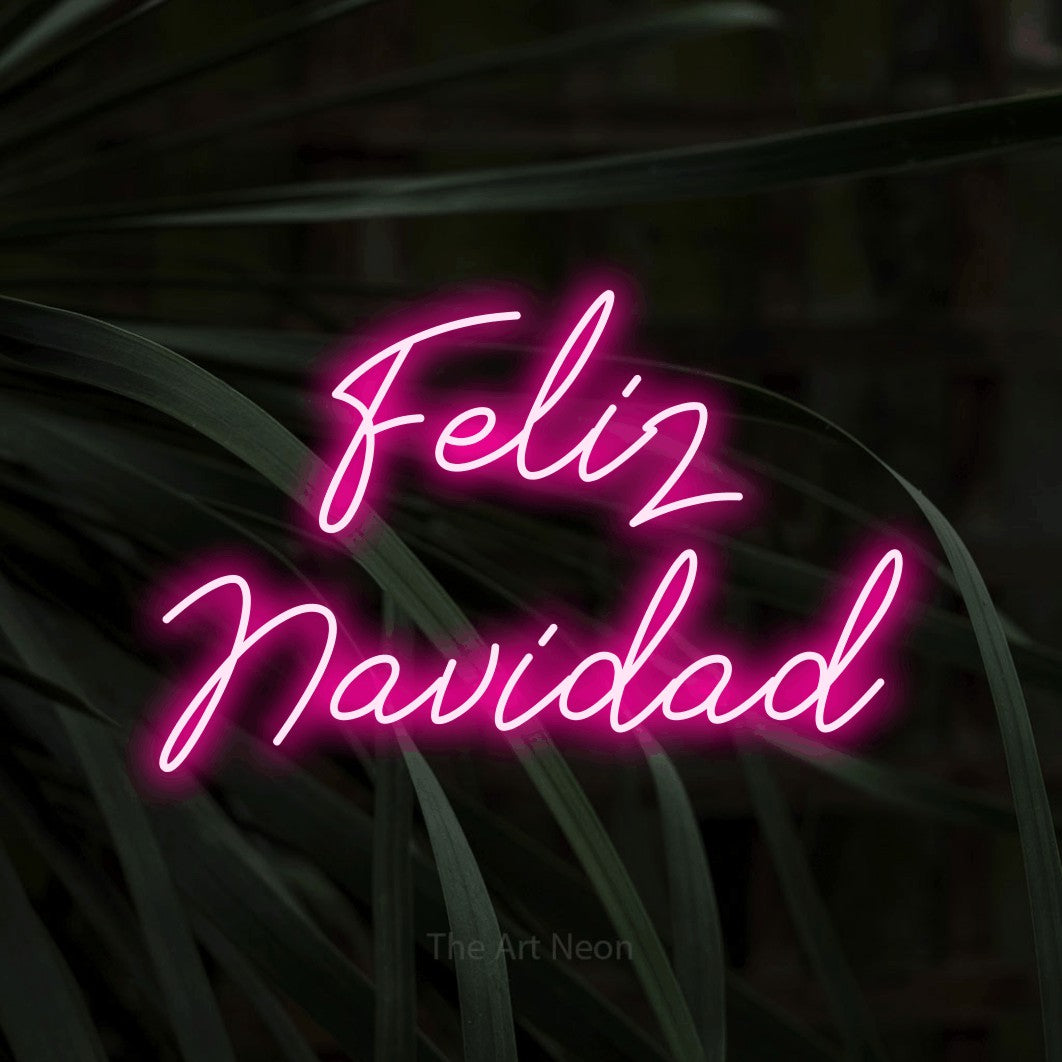 LED neon sign reading “Feliz Navidad”, arranged in 2 lines.