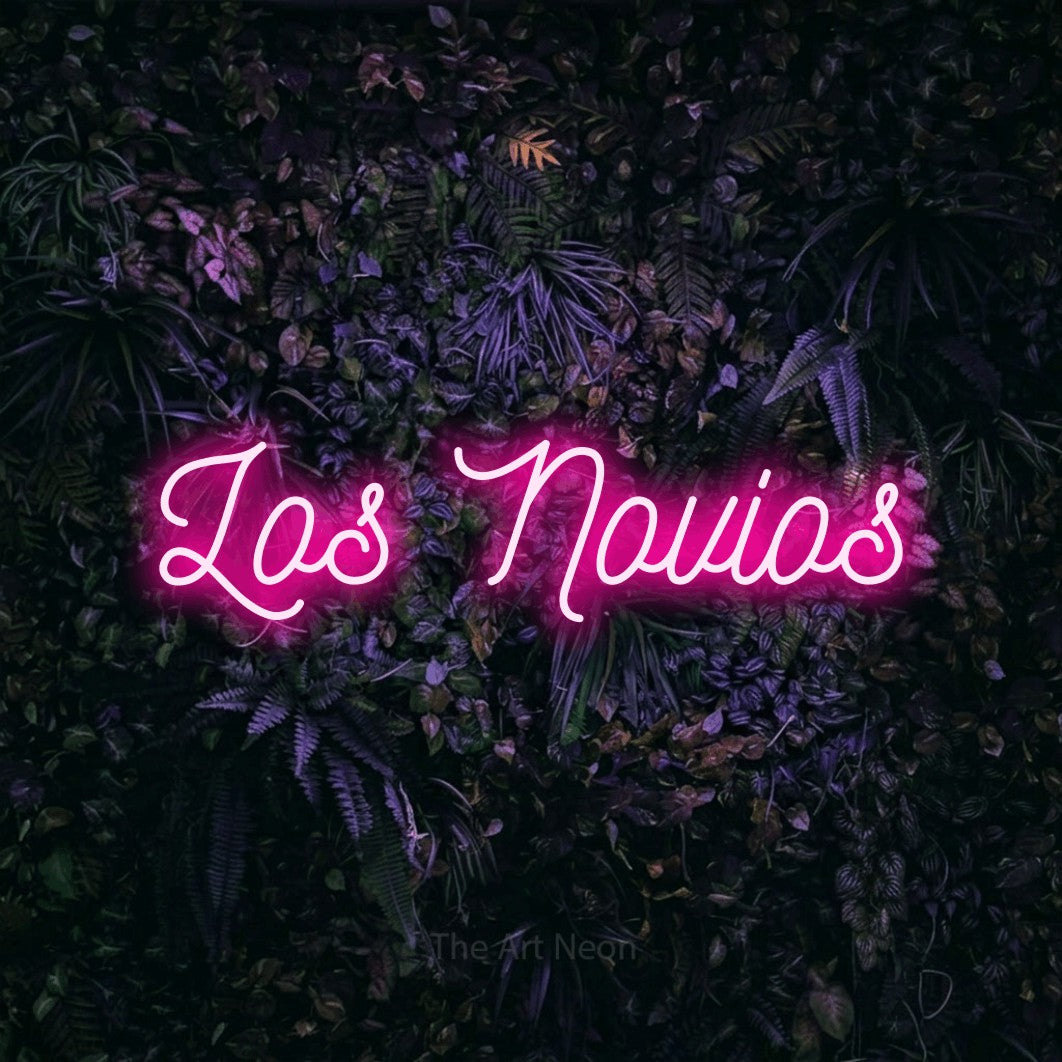 LED neon sign reading “Los Novios”, arranged in a single line.