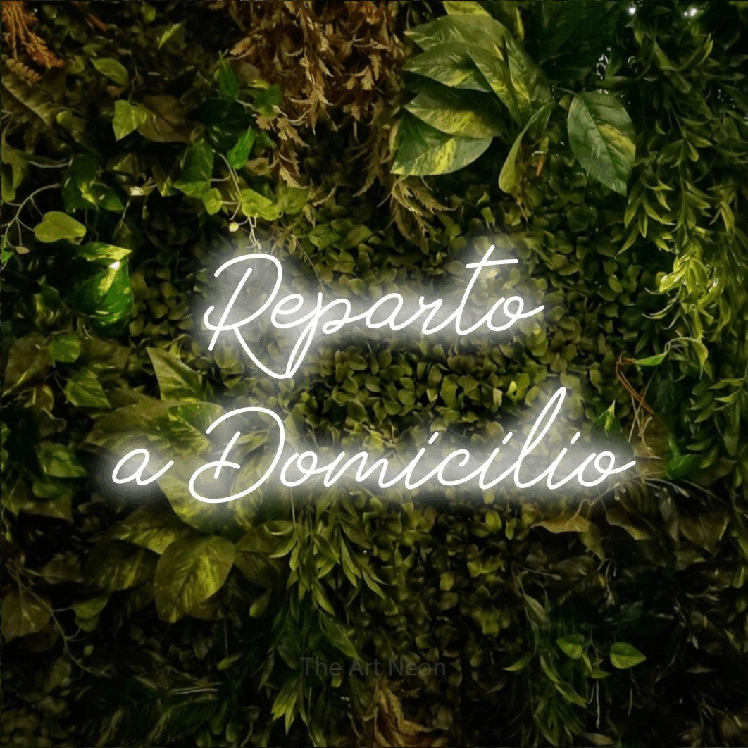 LED neon sign reading “Reparto a Domicilio”, arranged in 2 lines.