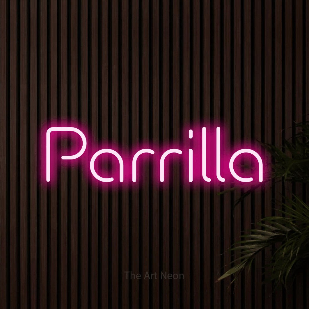 LED neon sign reading “Parrilla”, arranged in a single line.