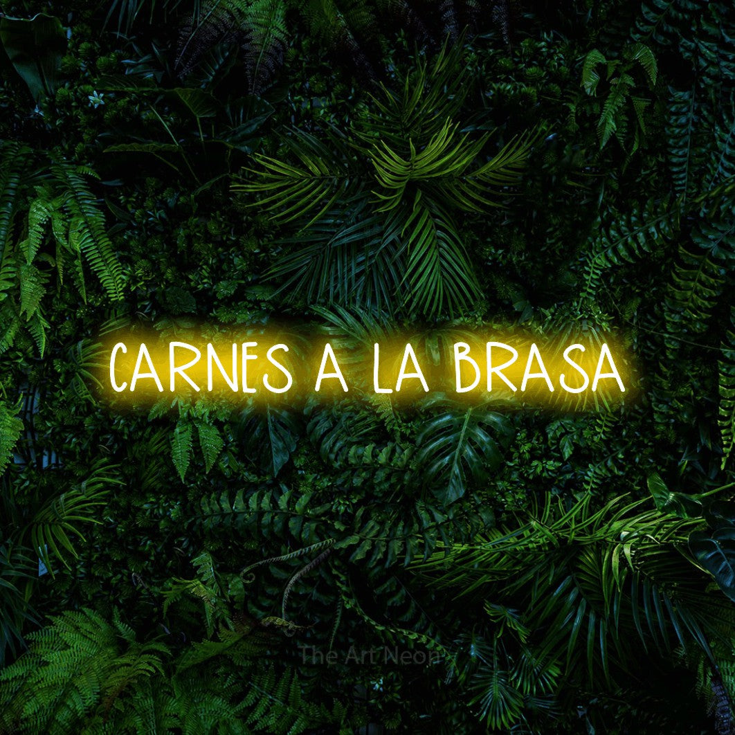 LED neon sign reading “CARNES A LA BRASA”, arranged in a single line.