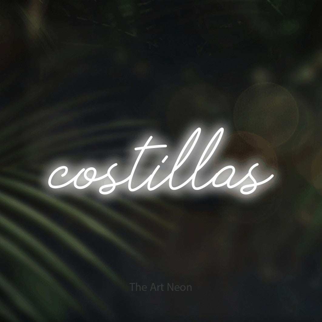 LED neon sign reading “costillas”, arranged in a single line.
