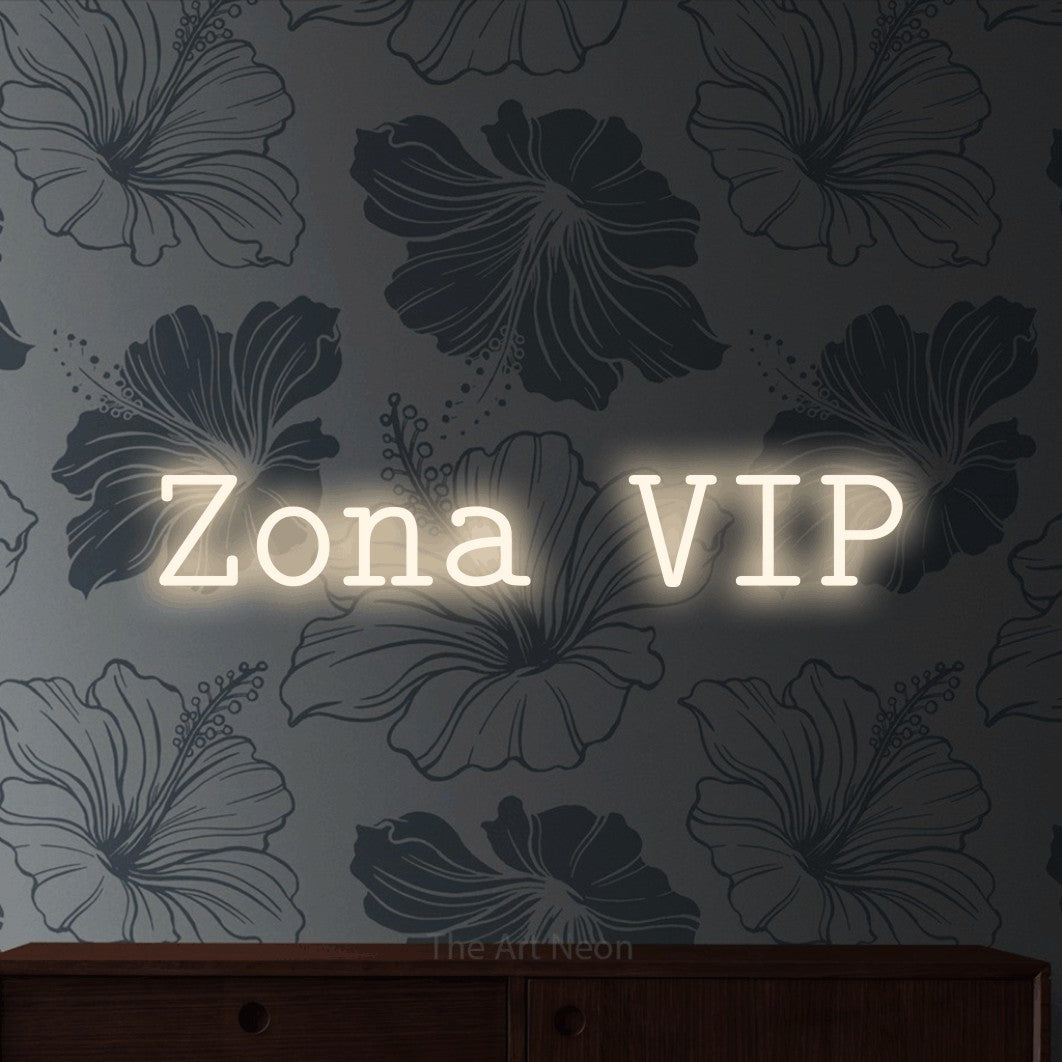 LED neon sign reading “Zona VIP”, arranged in a single line.