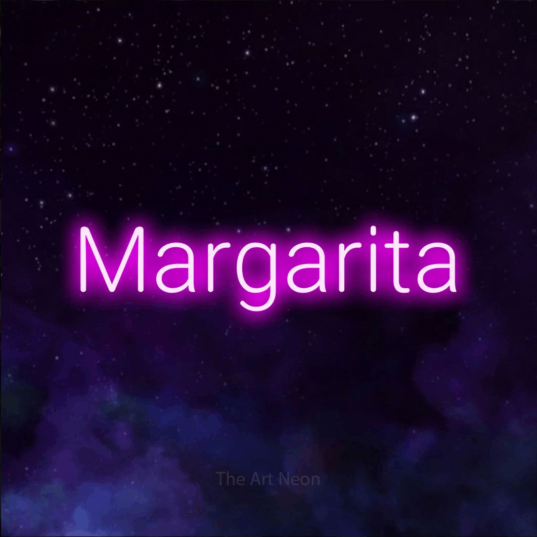 LED neon sign reading “Margarita”, arranged in a single line.