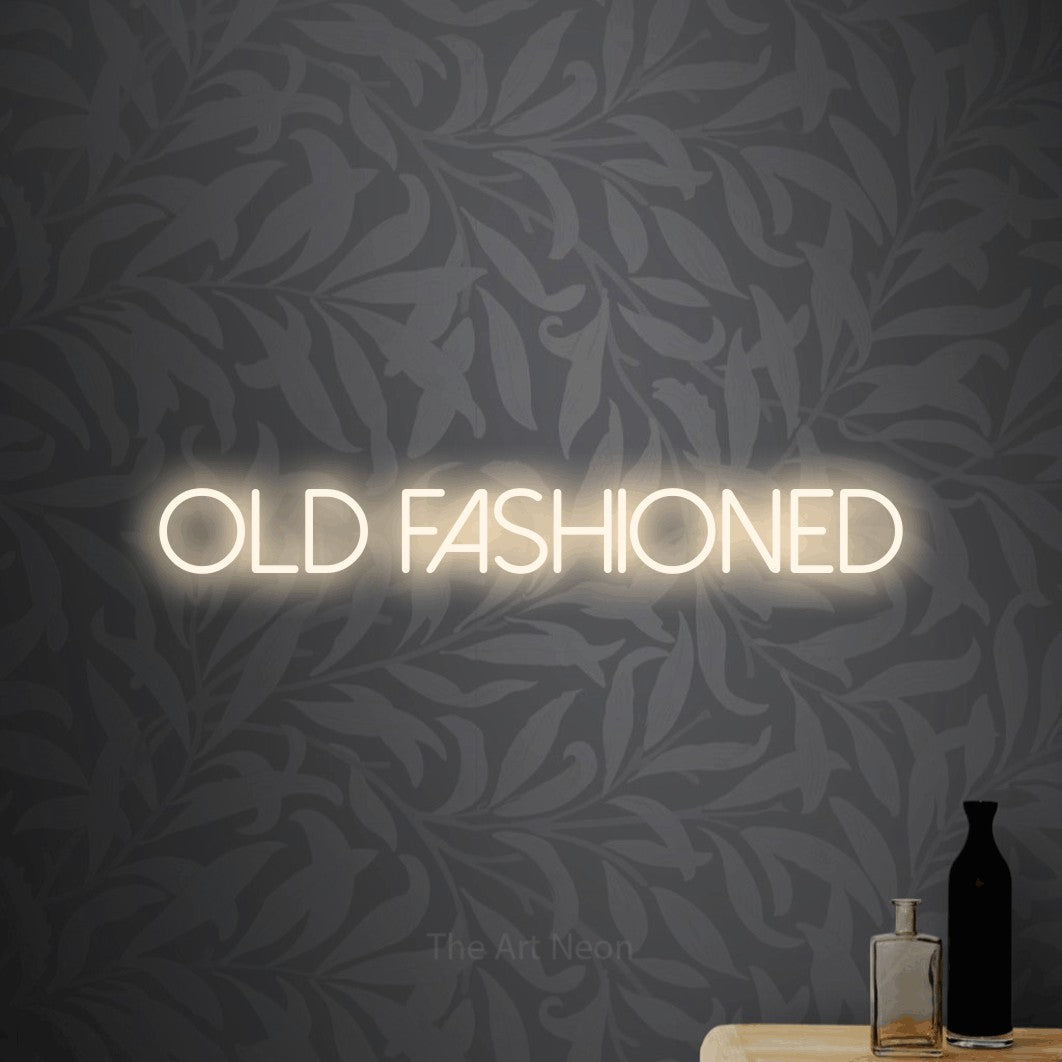 LED neon sign reading “OLD FASHIONED”, arranged in a single line.