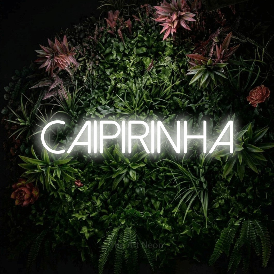 LED neon sign reading “CAIPIRINHA”, arranged in a single line.