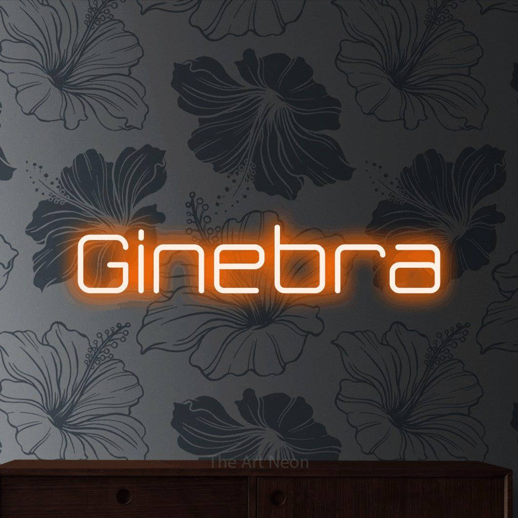 LED neon sign reading “Ginebra”, arranged in a single line.