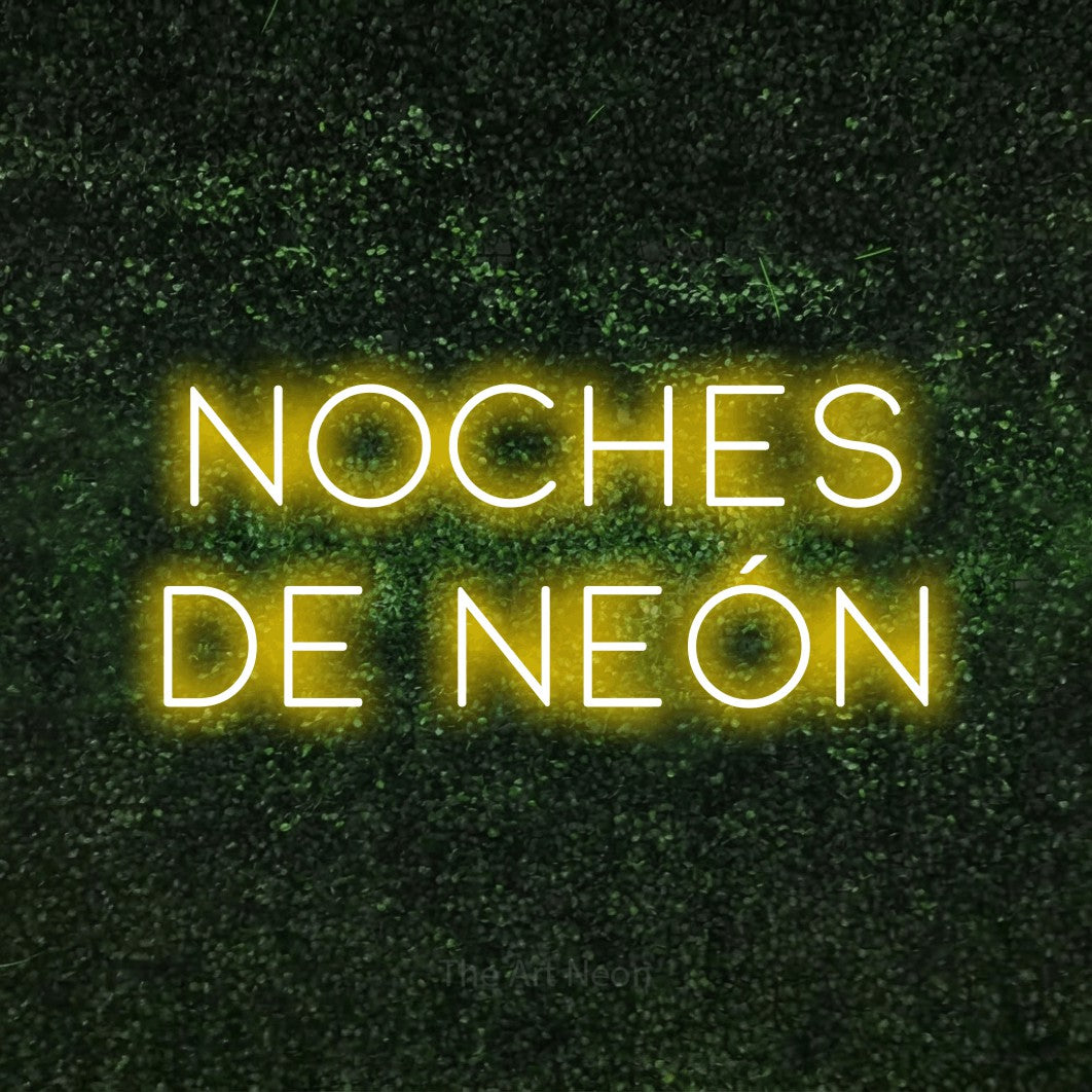 LED neon sign reading “Noches de Neón”, arranged in 2 lines.