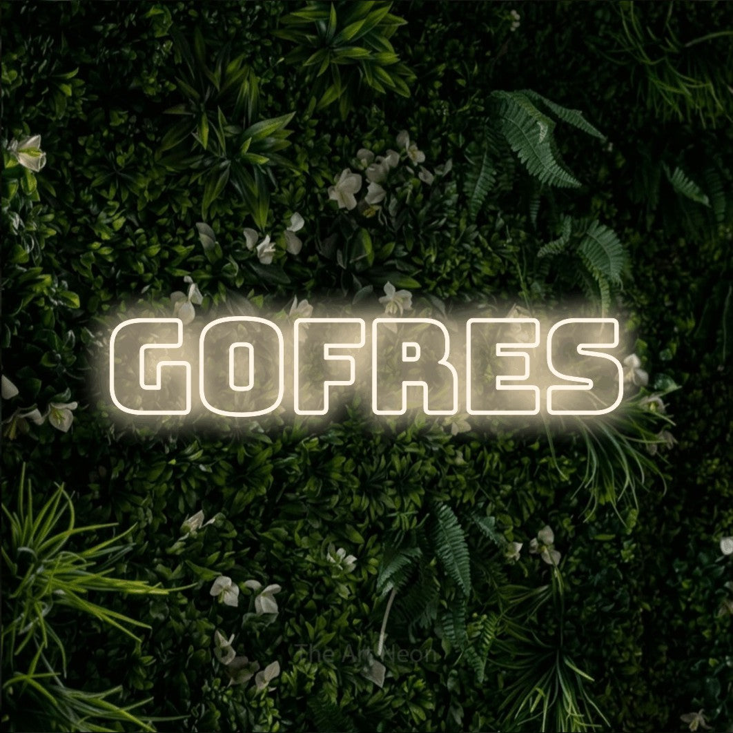 LED neon sign reading “Gofres”, arranged in a single line.