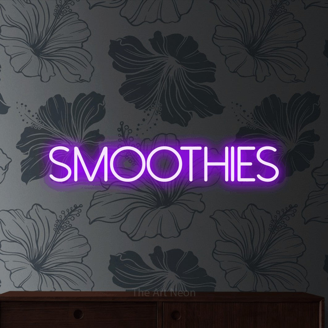 LED neon sign reading “Smoothies”, arranged in a single line.