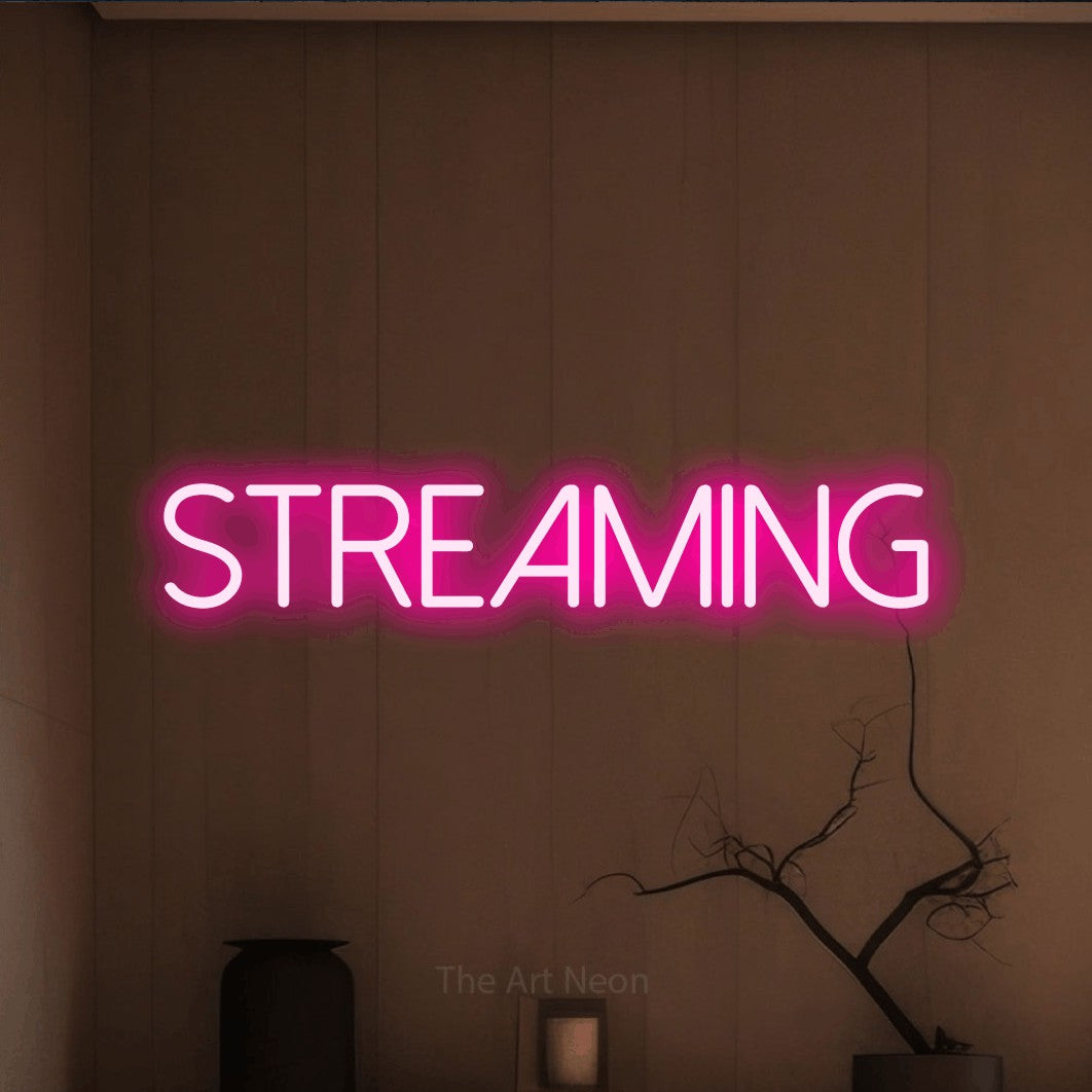 LED neon sign reading “STREAMING”, arranged in a single line.