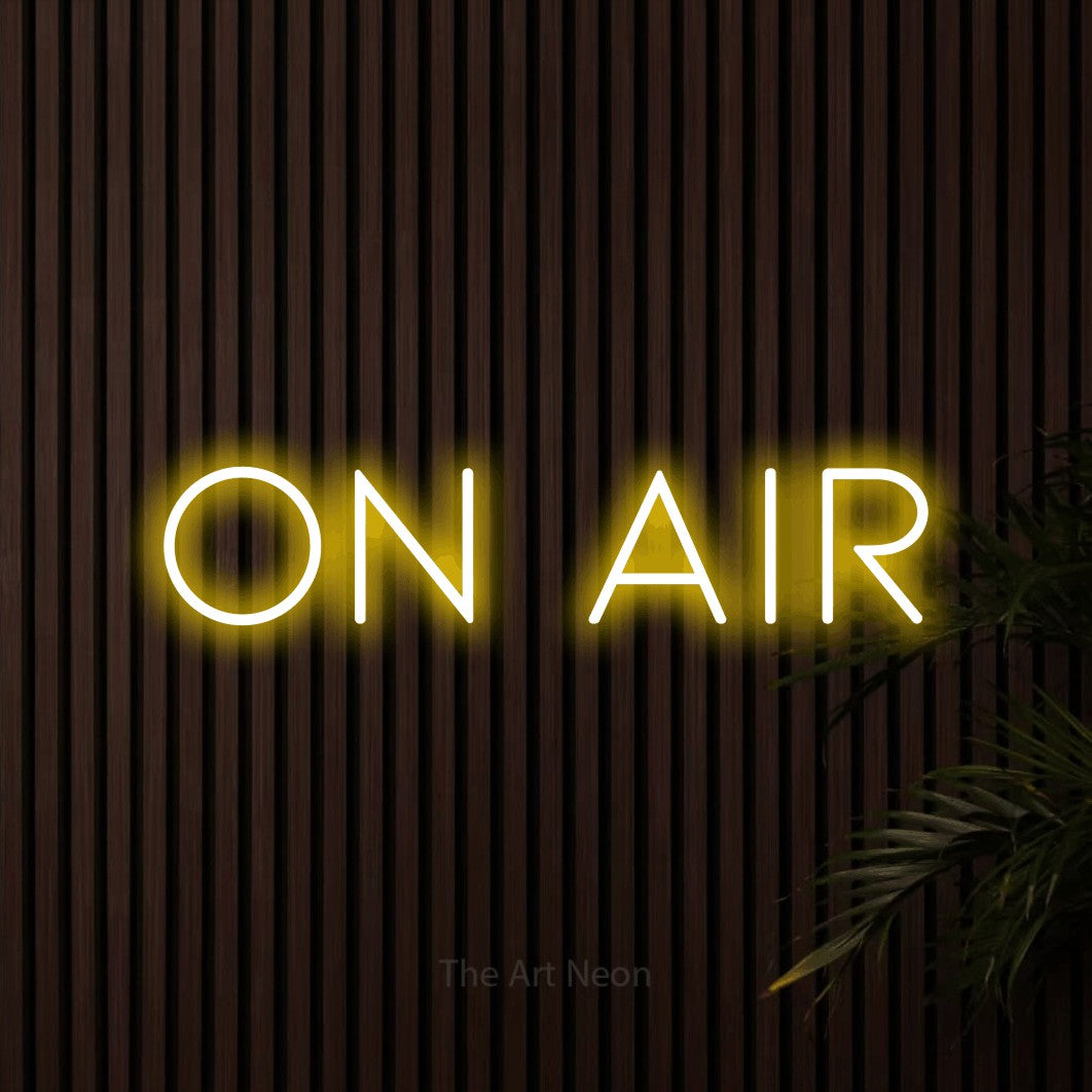 LED neon sign reading “On Air”, arranged in a single line.