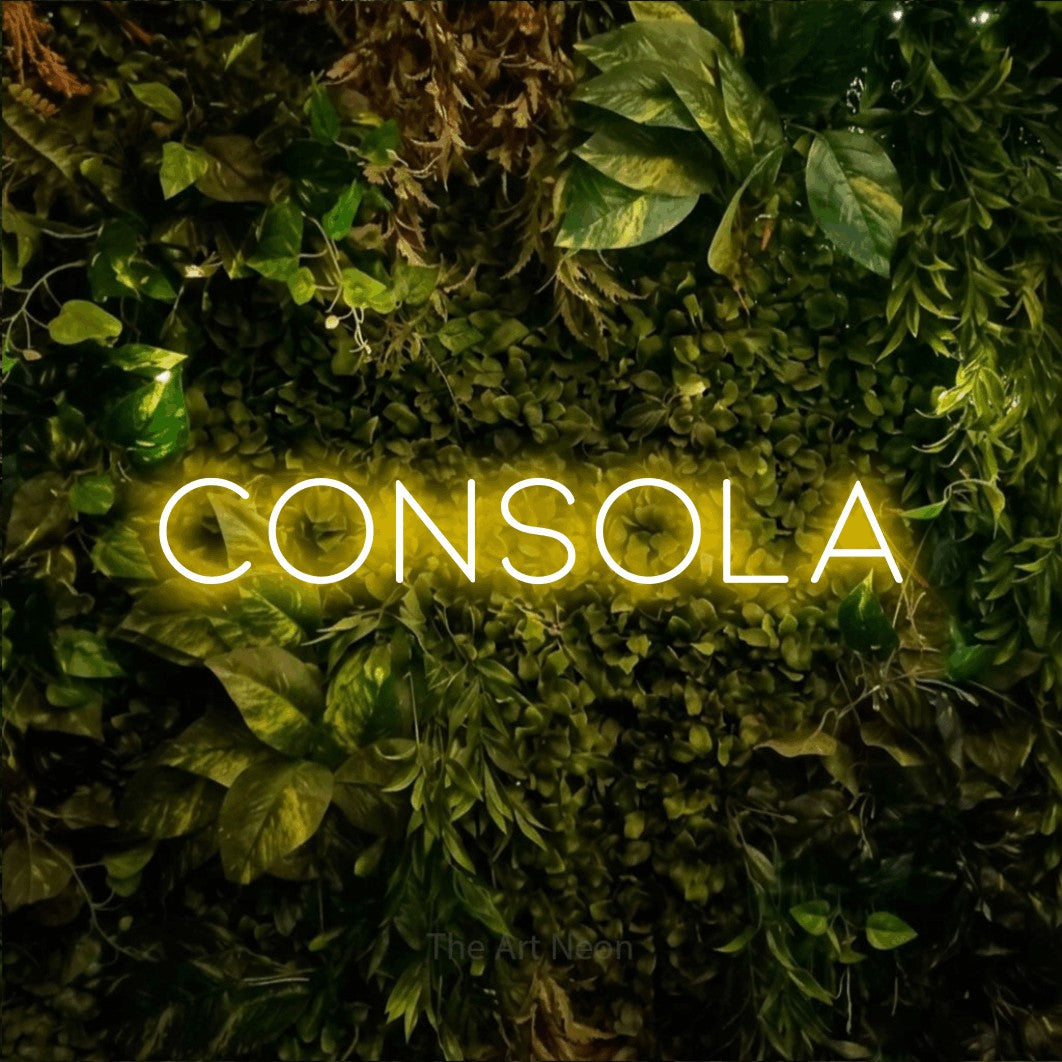 LED neon sign reading “CONSOLA”, arranged in a single line.