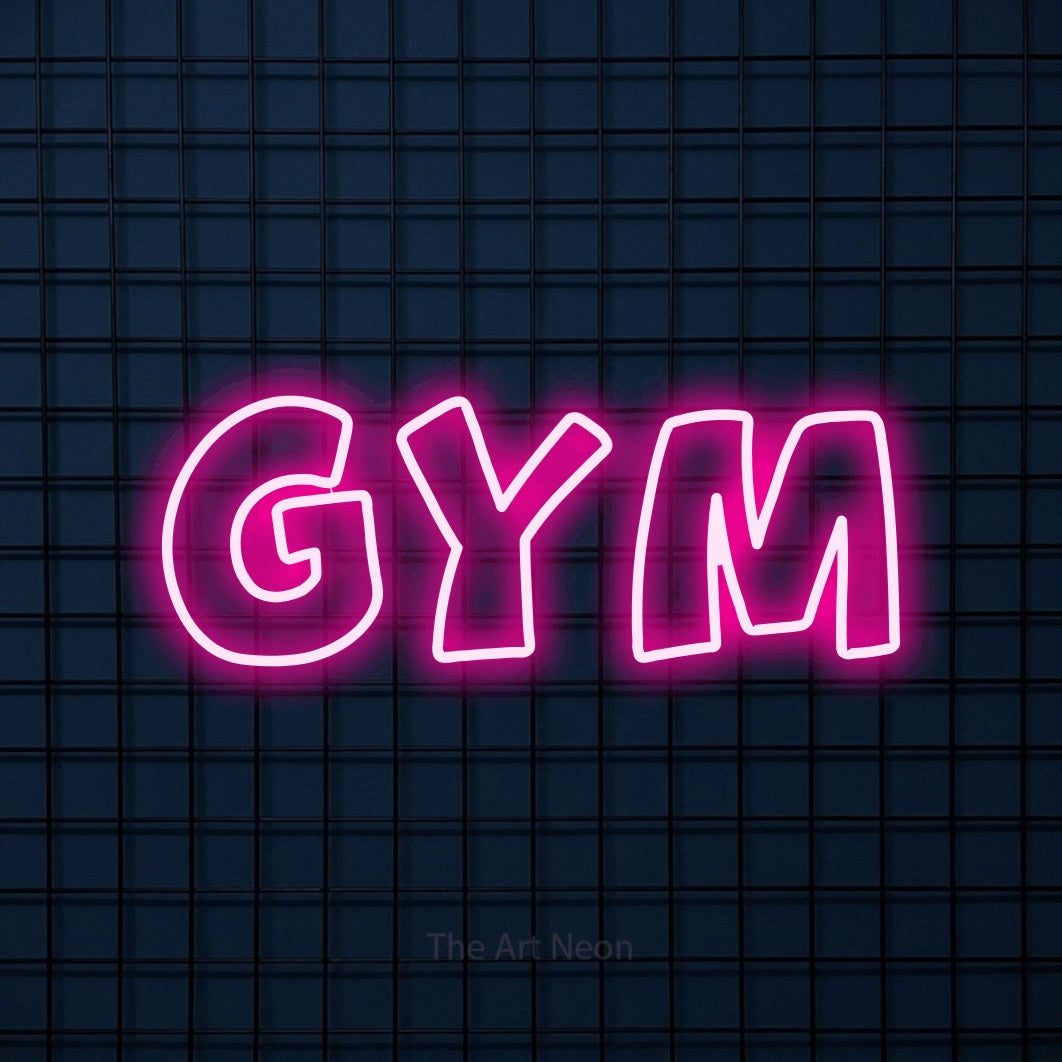 LED neon sign reading “gym”, arranged in a single line.