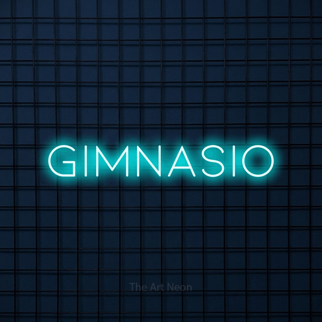 LED neon sign reading “GIMNASIO”, arranged in a single line.