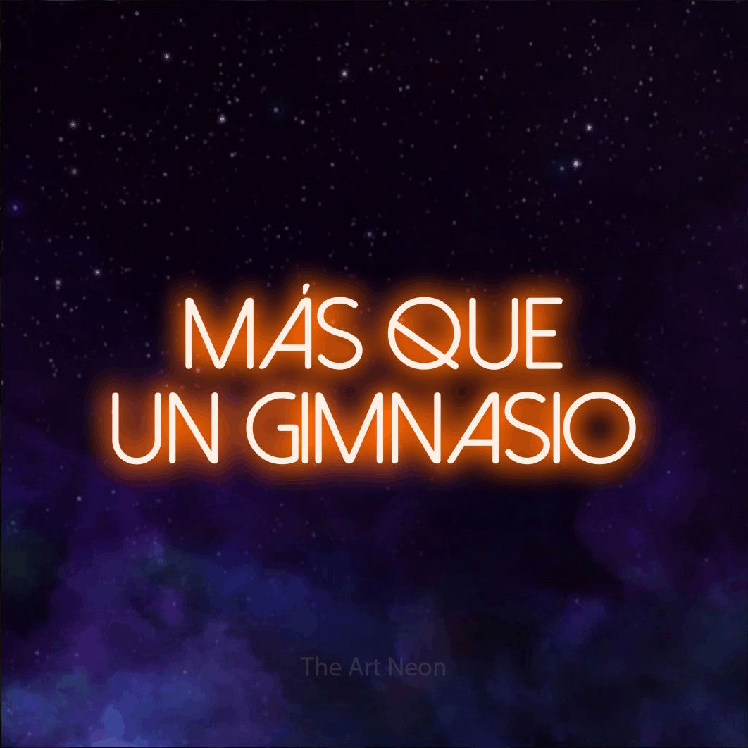 LED neon sign reading “más que un GIMNASIO”, arranged in 2 lines.