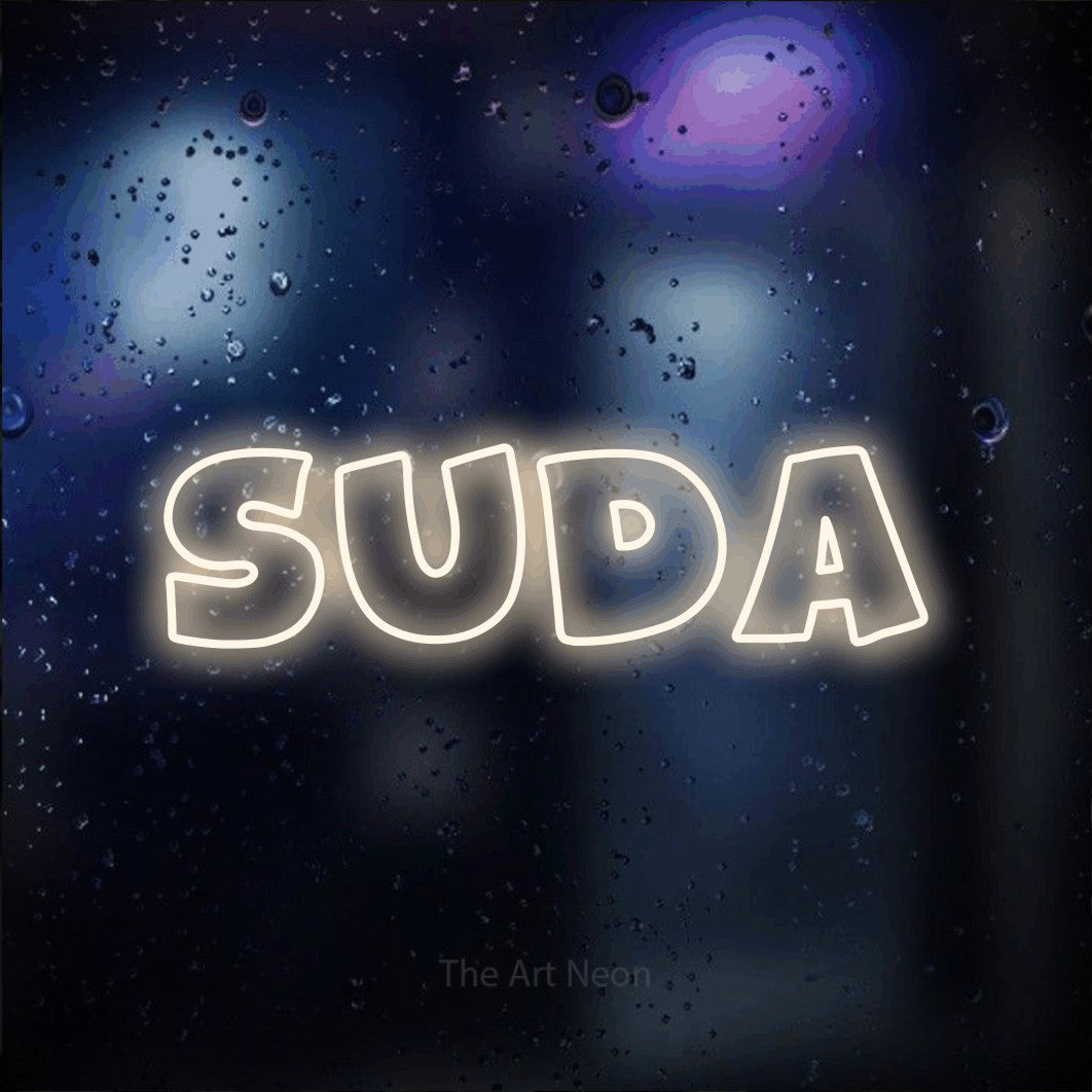 LED neon sign reading “Suda”, arranged in a single line.