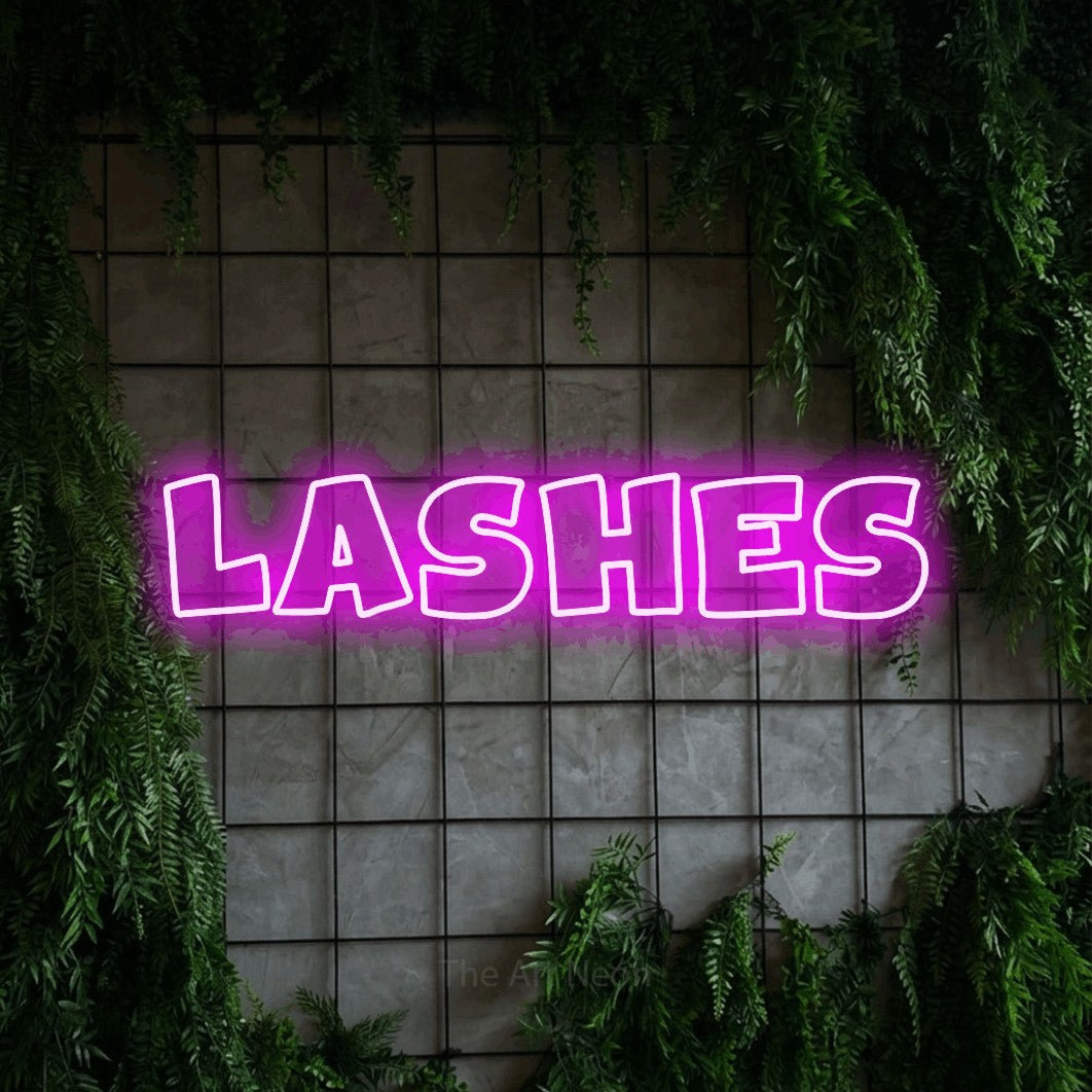 LED neon sign reading “Lashes”, arranged in a single line.