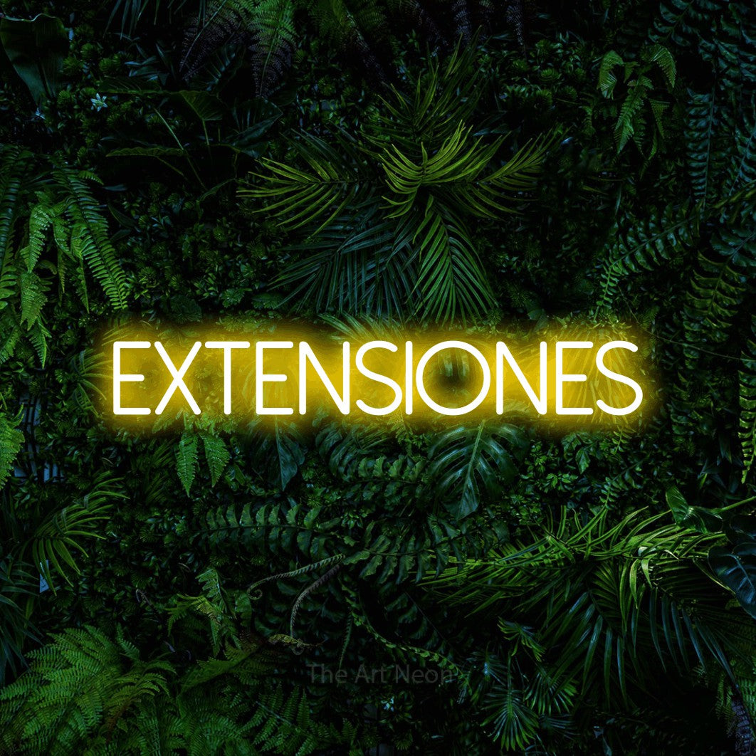 LED neon sign reading “EXTENSIONES”, arranged in a single line.