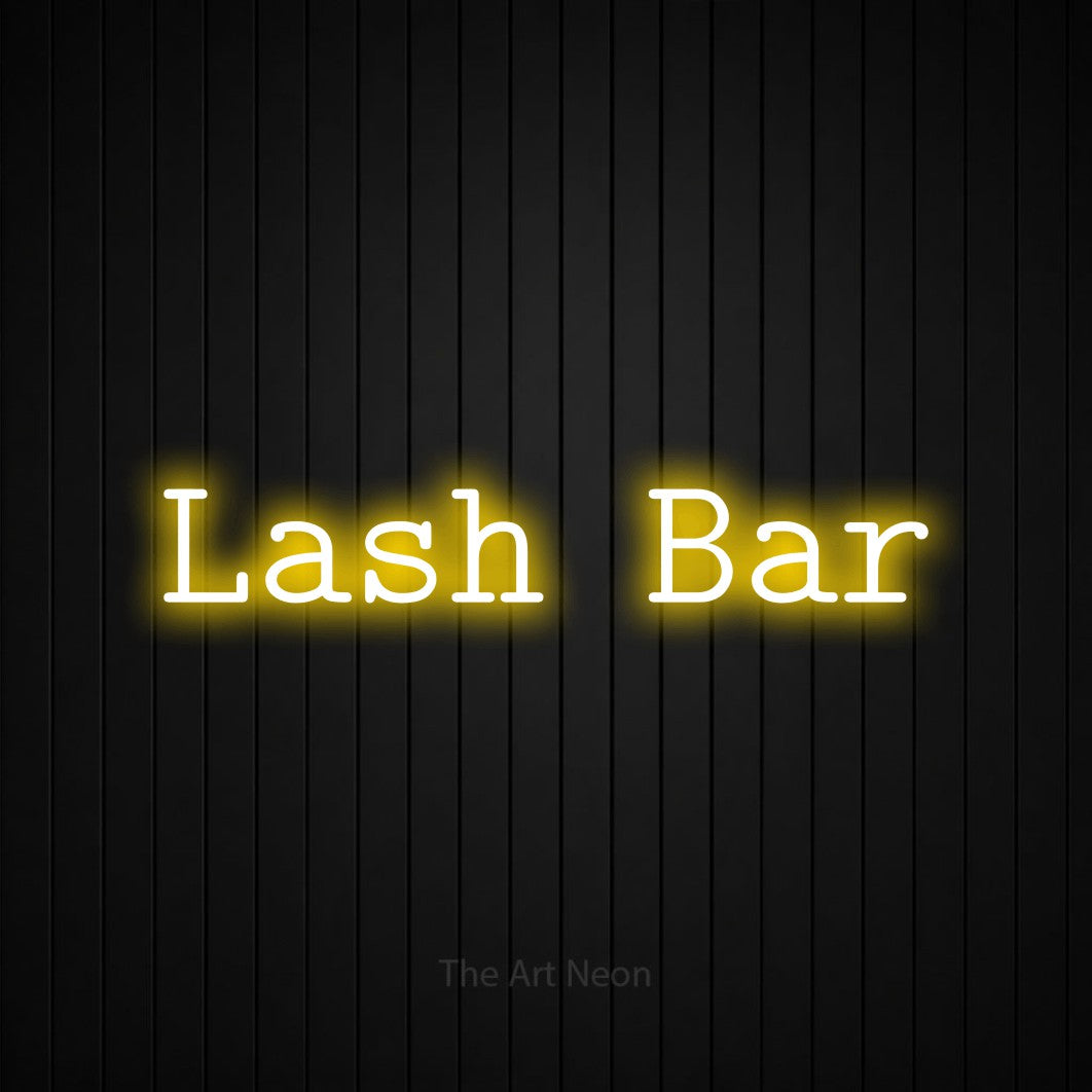 LED neon sign reading “Lash Bar”, arranged in a single line.