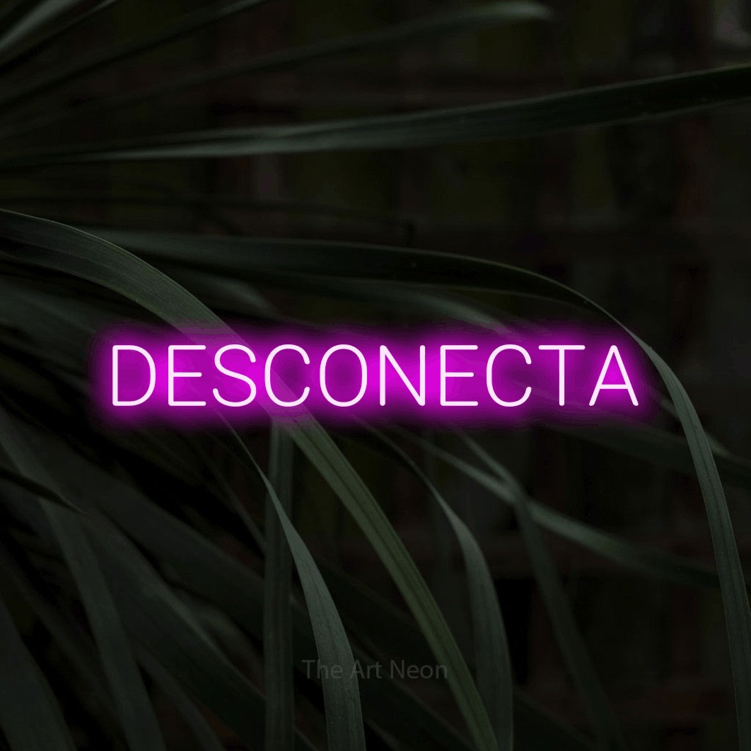 LED neon sign reading “DESCONECTA”, arranged in a single line.