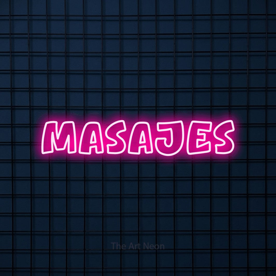LED neon sign reading “Masajes”, arranged in a single line.