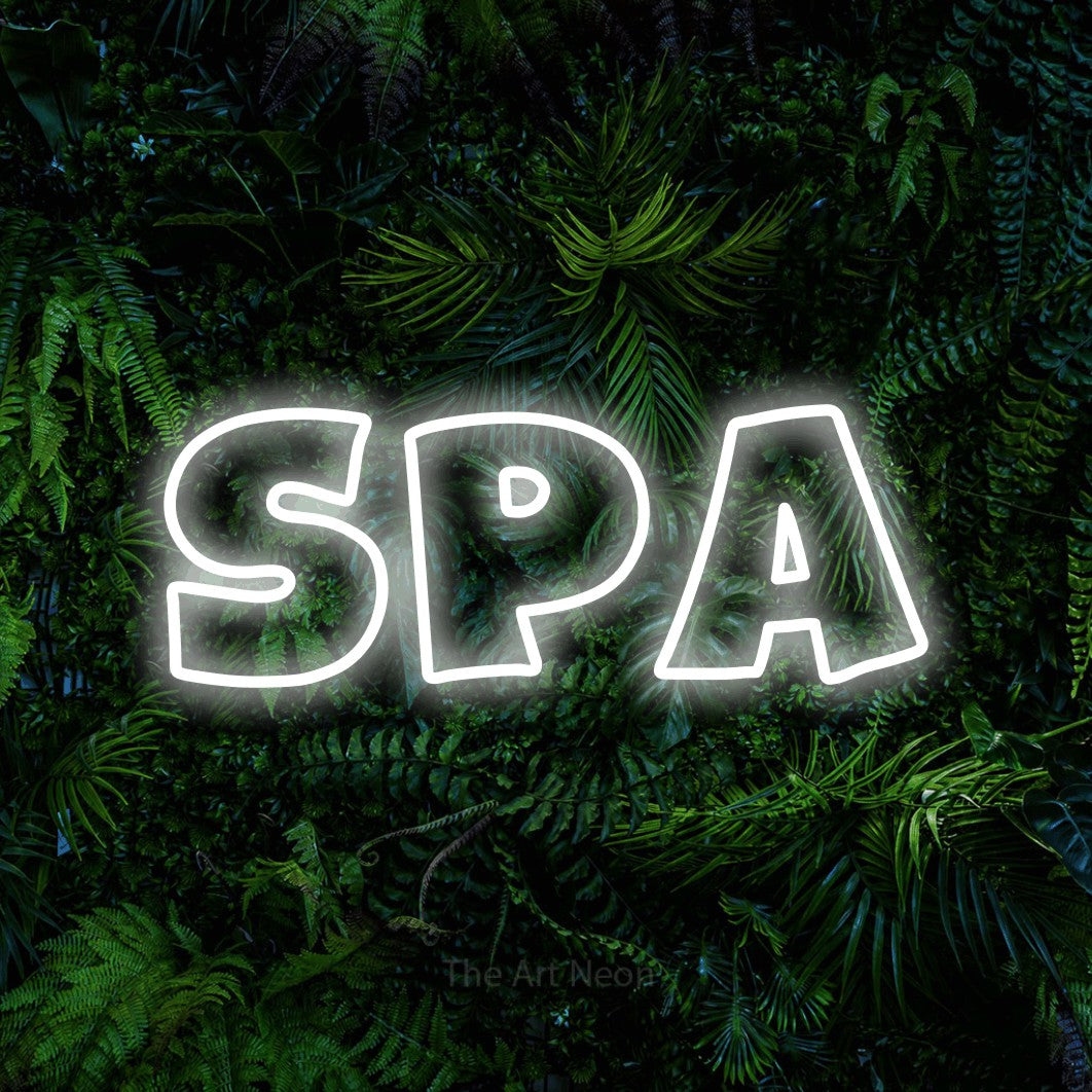 LED neon sign reading “SPA”, arranged in a single line.