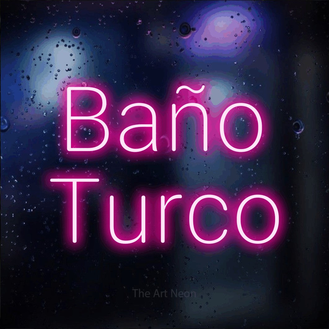 LED neon sign reading “Baño Turco”, arranged in 2 lines.