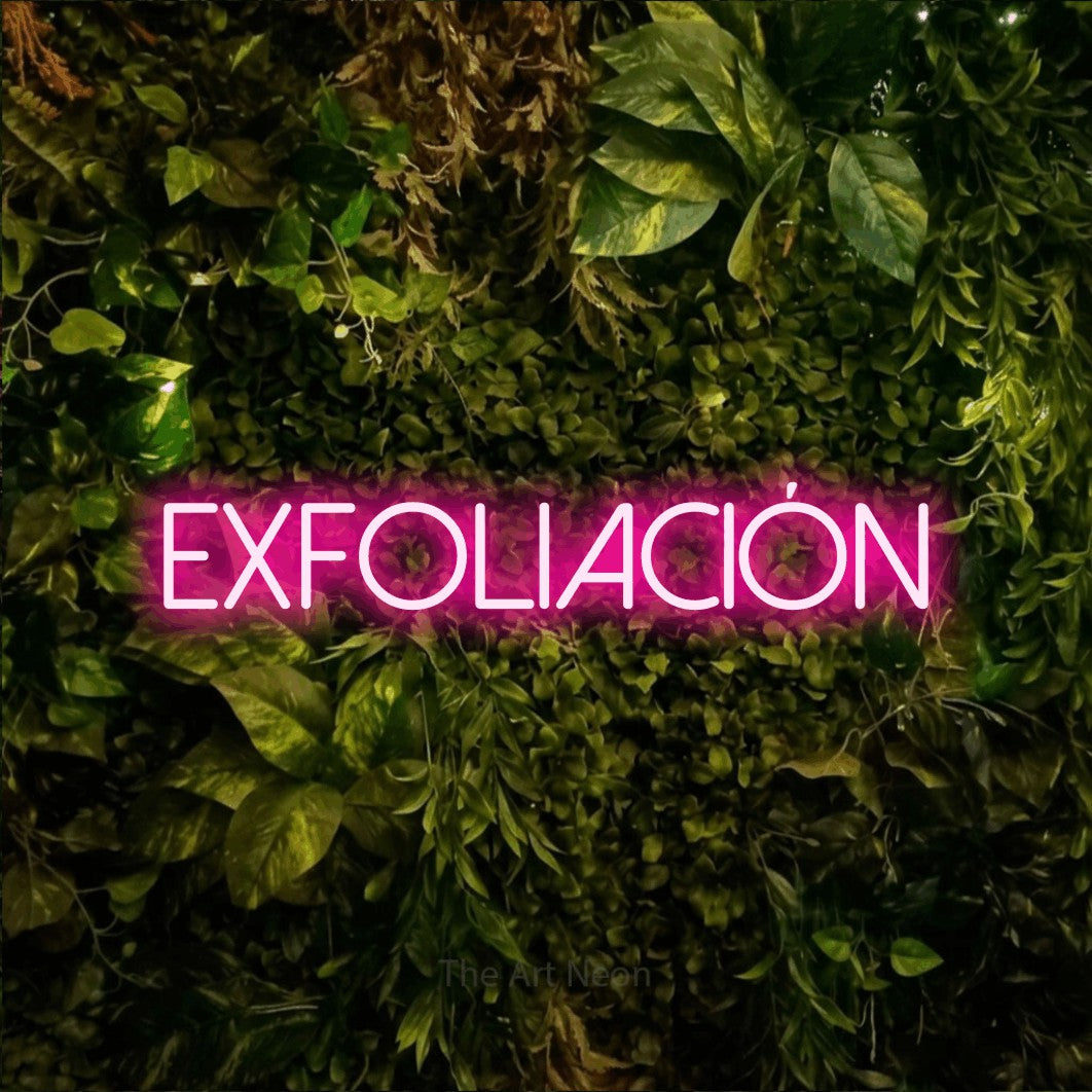 LED neon sign reading “Exfoliación”, arranged in a single line.