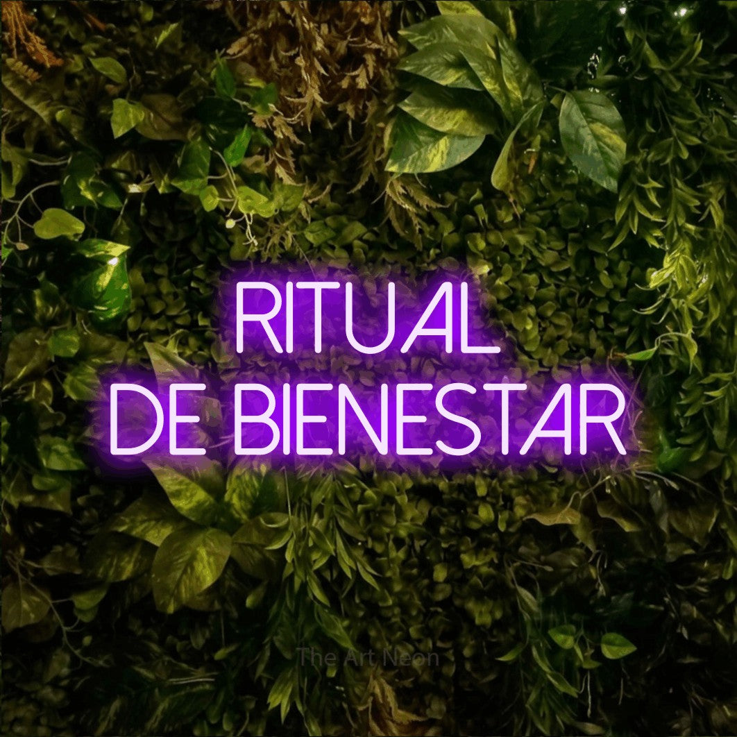 LED neon sign reading “RITUAL DE BIENESTAR”, arranged in 2 lines.