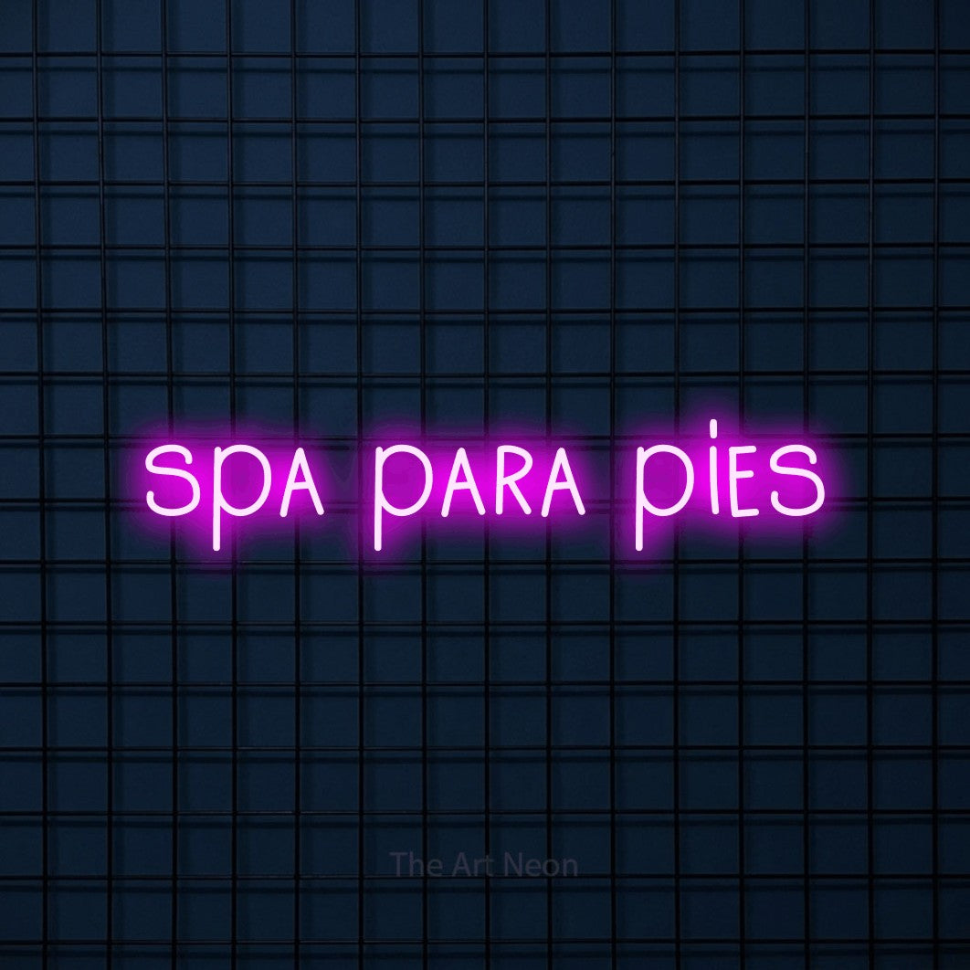 LED neon sign reading “spa para pies”, arranged in a single line.