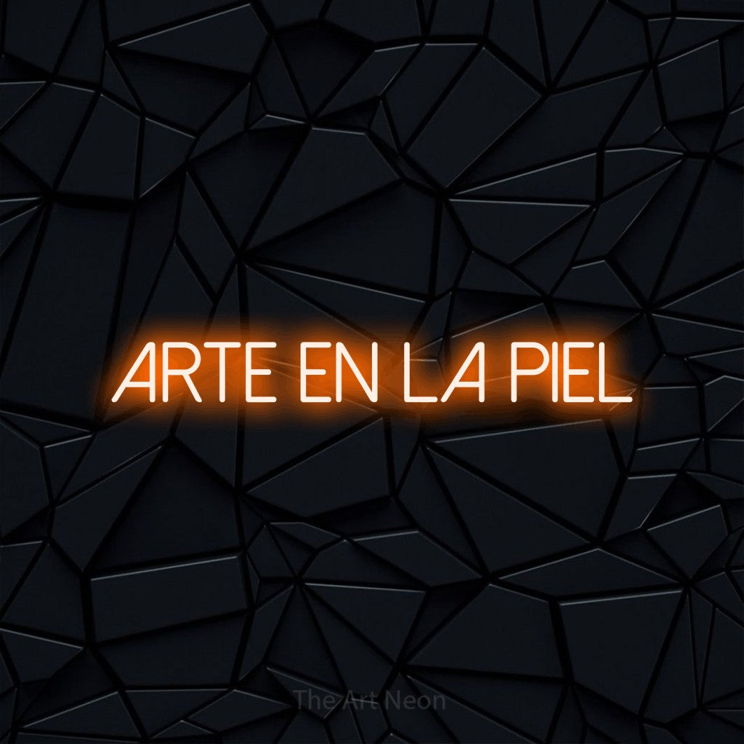 LED neon sign reading “Arte en la piel”, arranged in a single line.