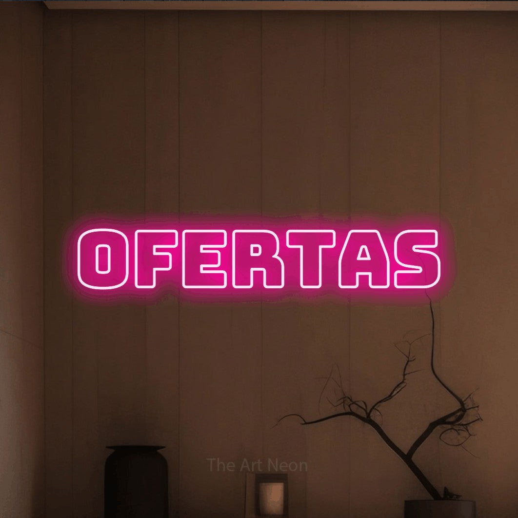 LED neon sign reading “ofertas”, arranged in a single line.