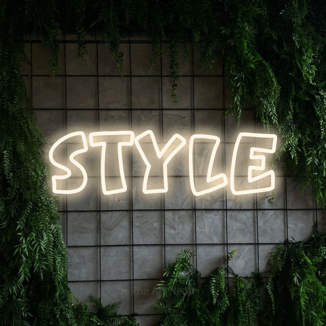 LED neon sign reading “STYLE”, arranged in a single line.