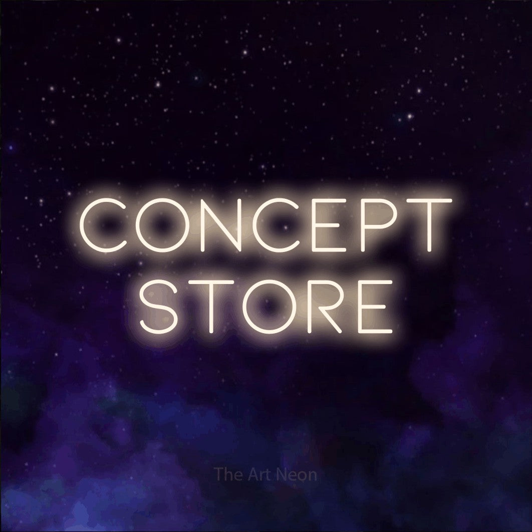 LED neon sign reading “CONCEPT STORE”, arranged in 2 lines.