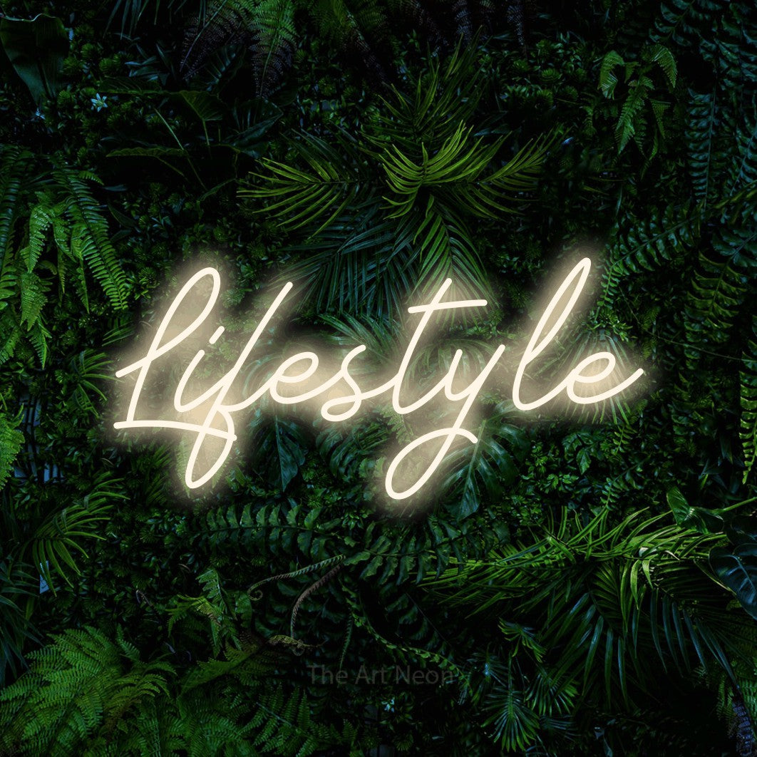 LED neon sign reading “Lifestyle”, arranged in a single line.