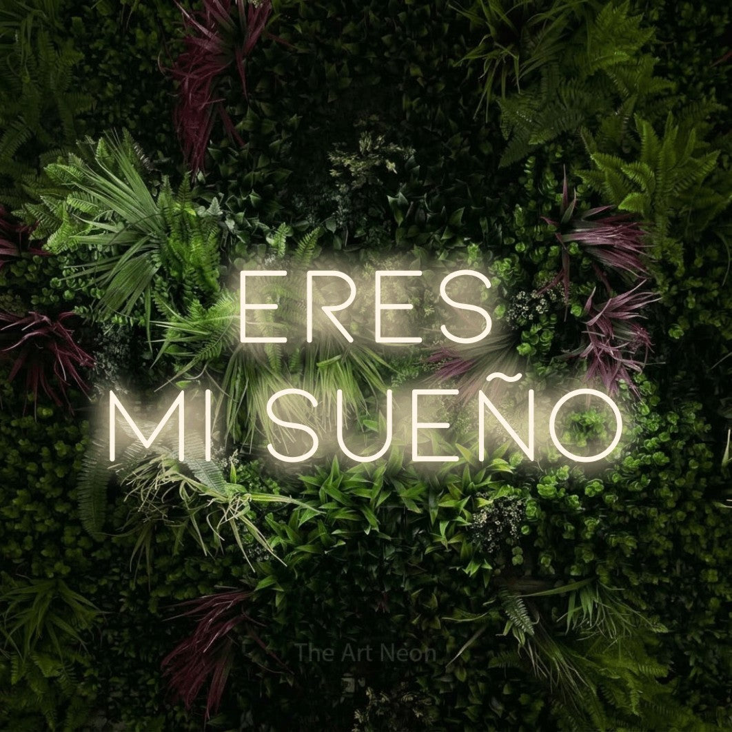 LED neon sign reading “eres mi sueño”, arranged in 2 lines.