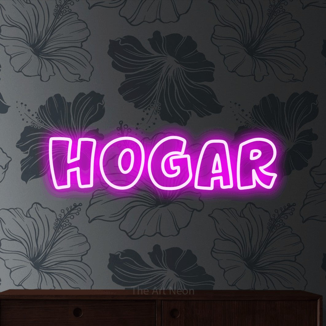 LED neon sign reading “Hogar”, arranged in a single line.