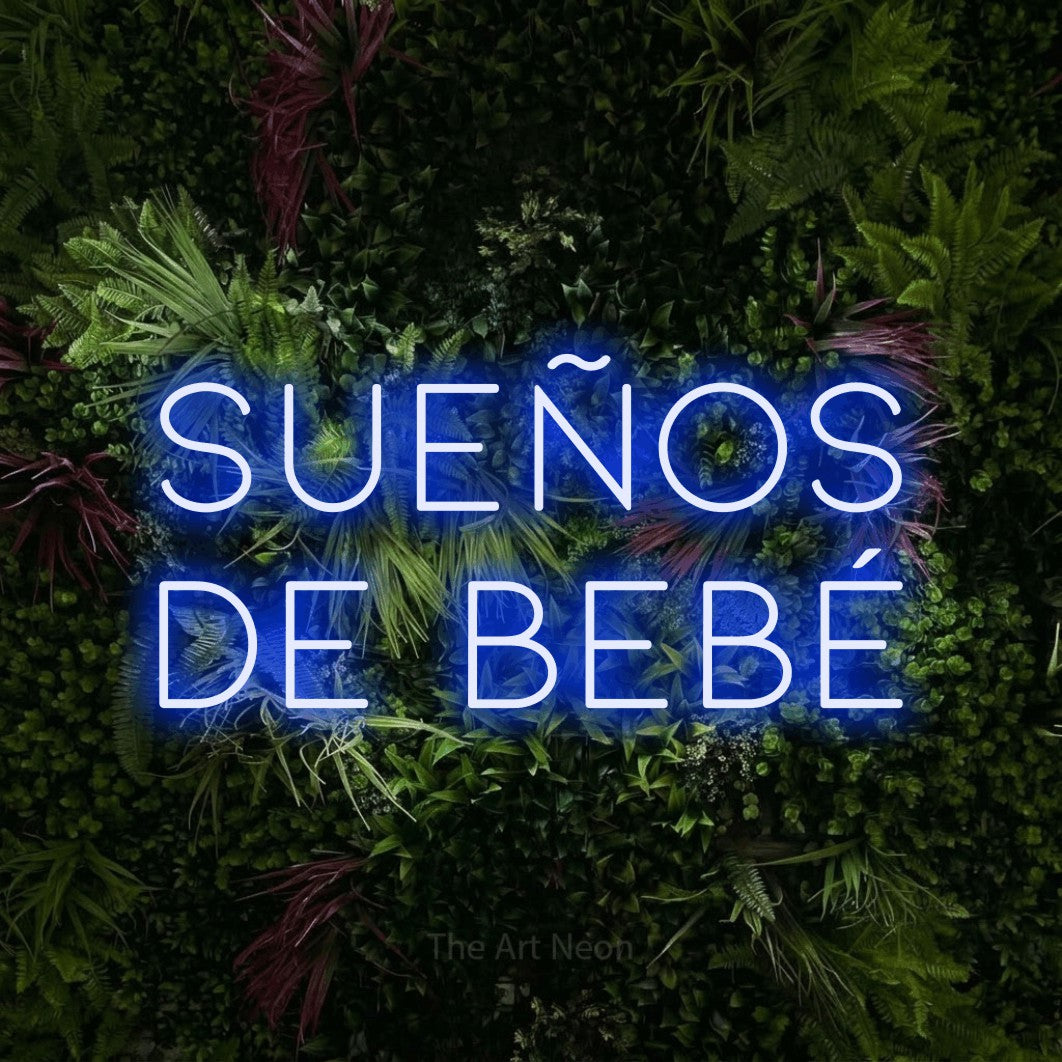 LED neon sign reading “SUEÑOS de bebé”, arranged in 2 lines.