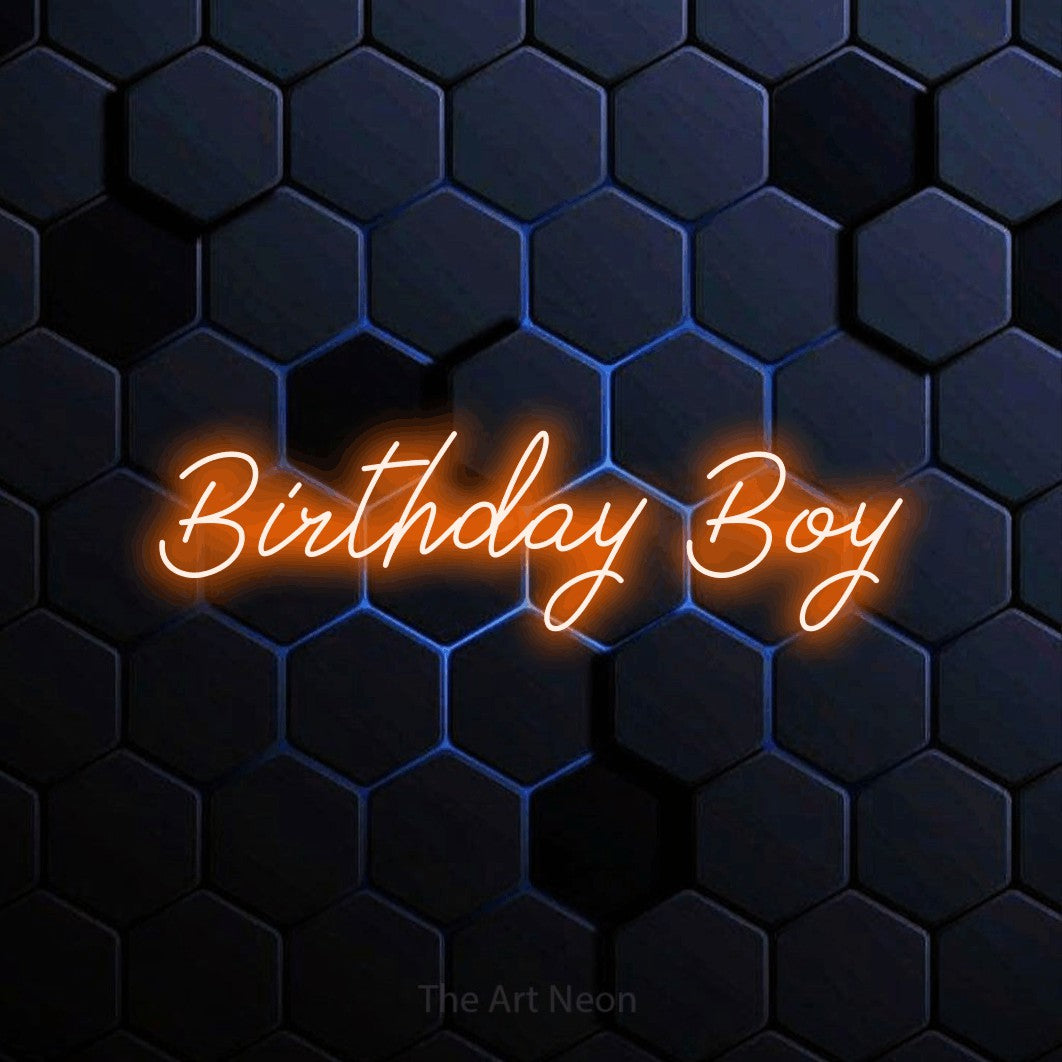 LED neon sign reading “Birthday Boy”, arranged in a single line.
