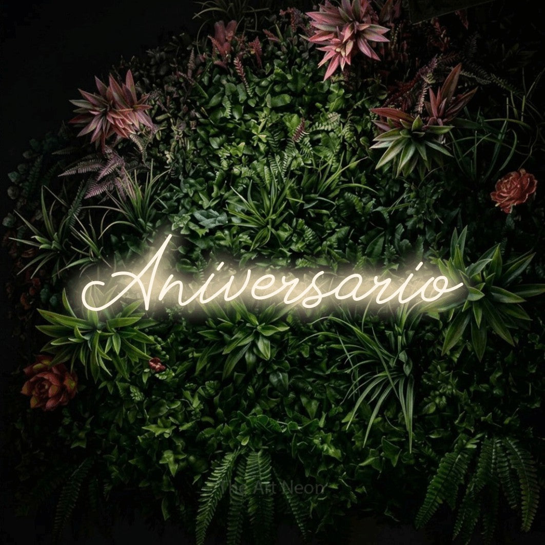 LED neon sign reading “Aniversario”, arranged in a single line.