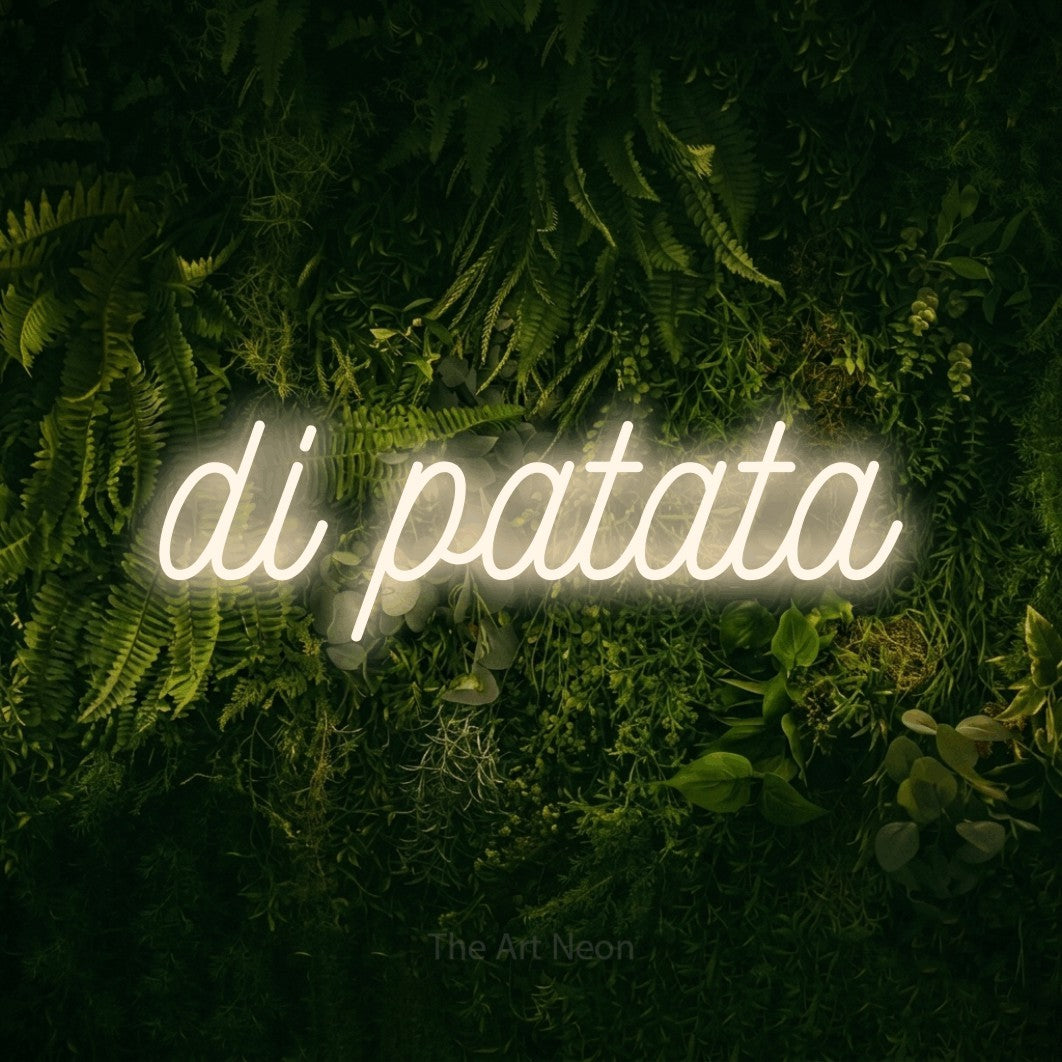 LED neon sign reading “di patata”, arranged in a single line.