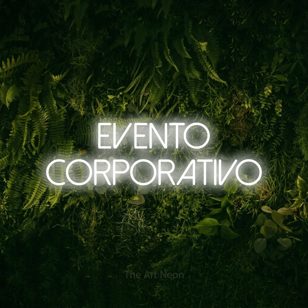 LED neon sign reading “EVENTO CORPORATIVO”, arranged in 2 lines.