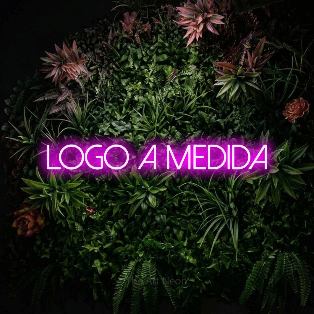 LED neon sign reading “logo a medida”, arranged in a single line.