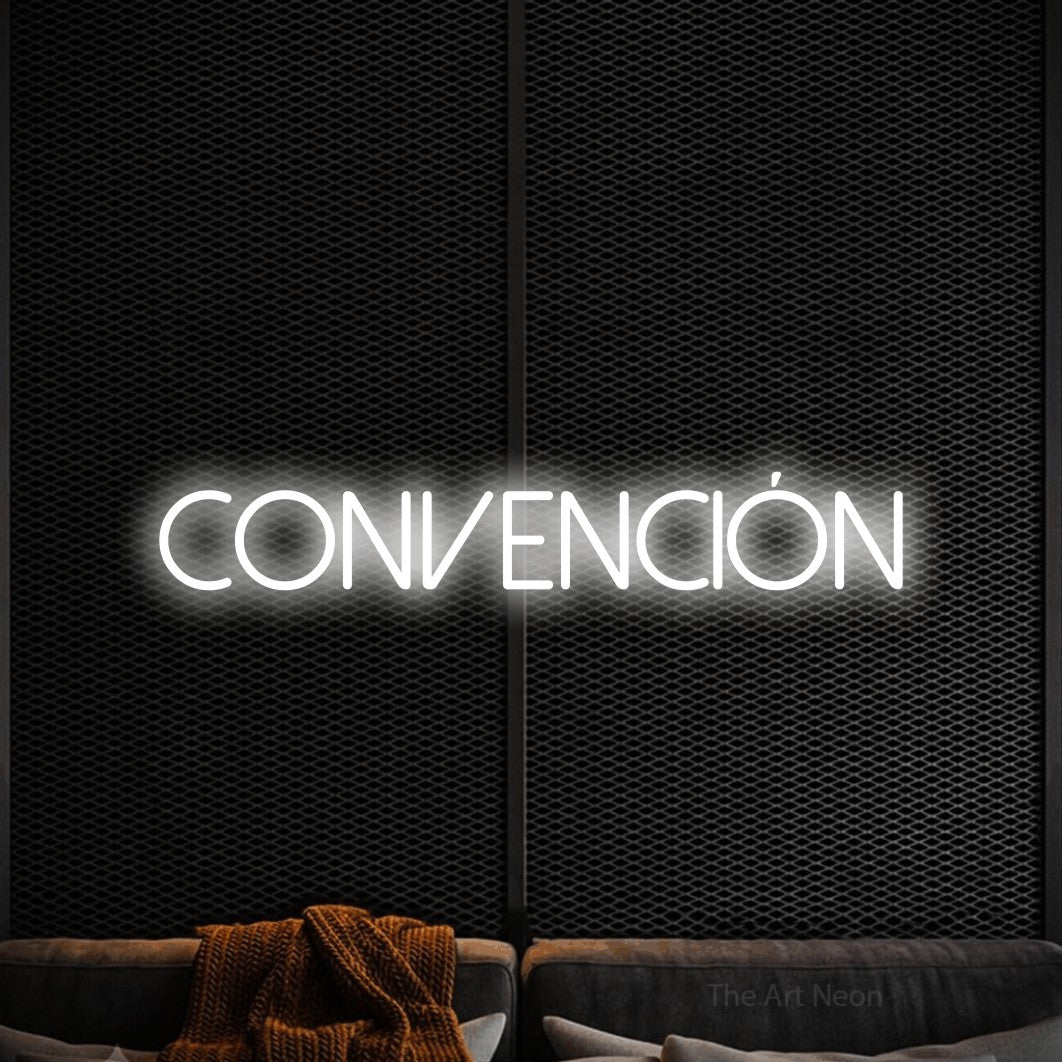 LED neon sign reading “convención”, arranged in a single line.