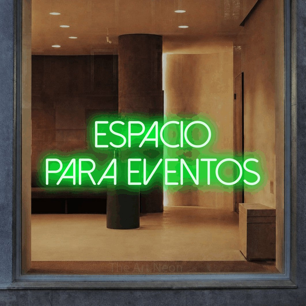 LED neon sign reading “ESPACIO PARA EVENTOS”, arranged in 2 lines.