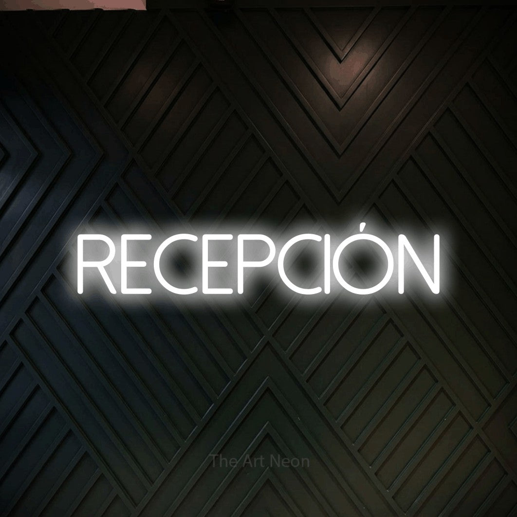 LED neon sign reading “RECEPCIÓN”, arranged in a single line.
