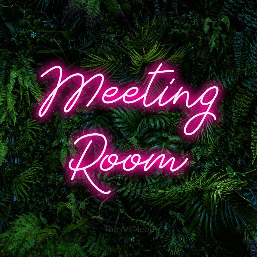 LED neon sign reading “Meeting Room”, arranged in 2 lines.