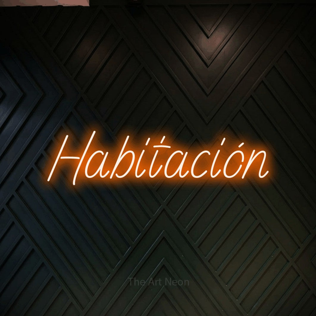 LED neon sign reading “Habitación”, arranged in a single line.